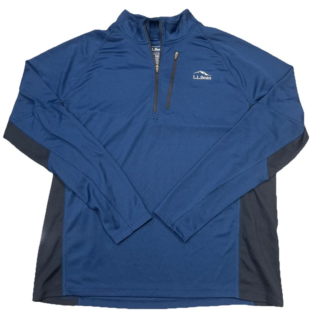 Men's L.L. Bean Light Weight Blue Stretch 1/4 Zip Base Layer Athletic Pullover L